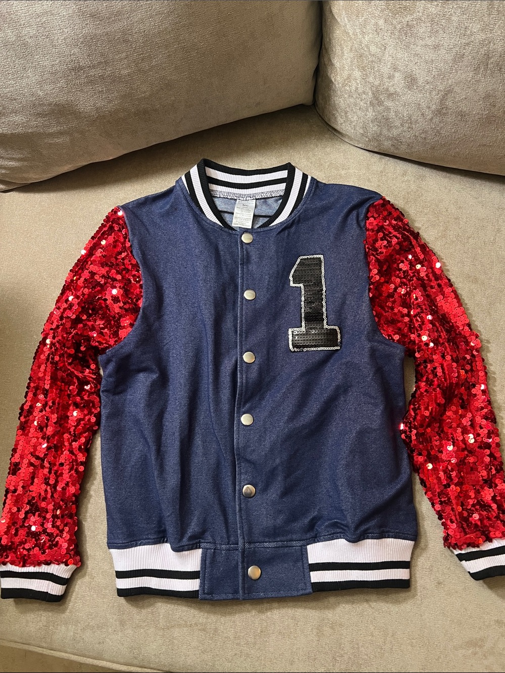 Weissman Costumes for Dance Navy Bomber Jacket with Red Sequin Sleeves MC